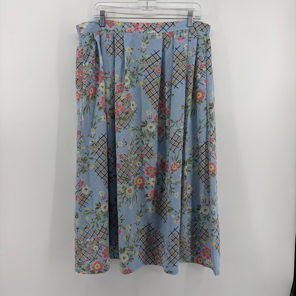 Sag Harbor Midi Skirt Blue Floral Women 1X Pleated Elastic Waist Pockets